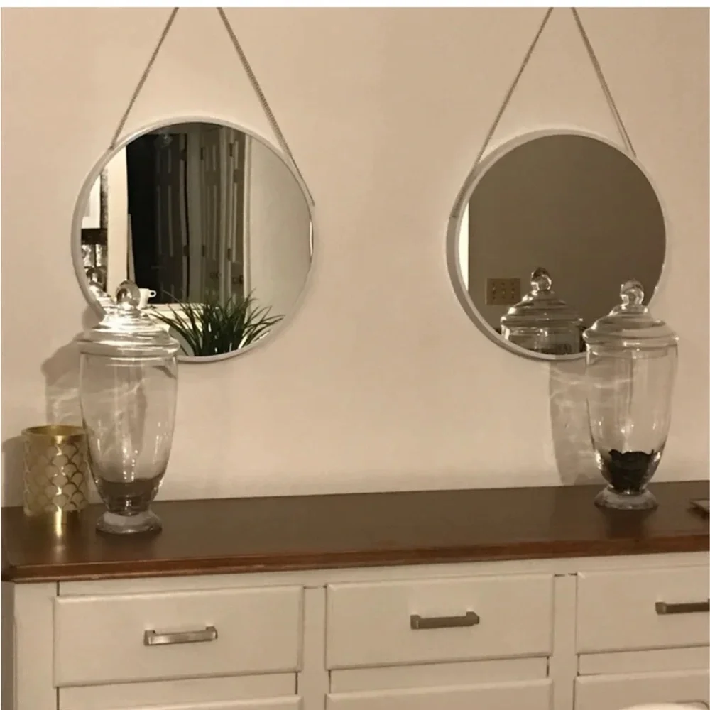 Round Rose Gold Accent Mirror with Rose Gold Hanging Chain